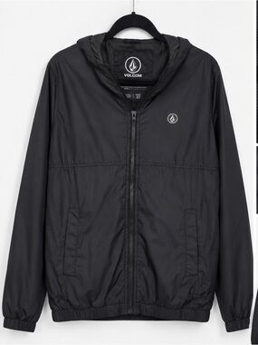 Volcom Hooded Windbreaker Jacket – Men’s Medium – Black Water-Resistant